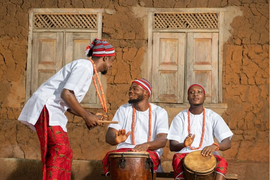 Local Africans playing traditional drums